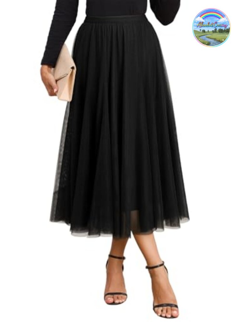 Happy Sailed Womens Tulle Skirt Elastic High Waisted A-Line Pleated Flowy Midi